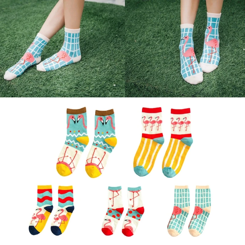 Модные носки в стиле Харадзюку с изображением птиц, фламинго, животных из мультфильмов; носки для женщин и девочек