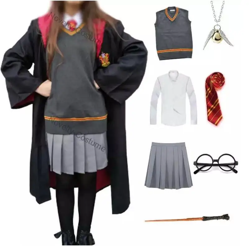 thumbnail image 2 of Disfraz de uniforme escolar para mujer y niña, disfraz de Hermione Granger, capa y túnica para Halloween, 2 of 5