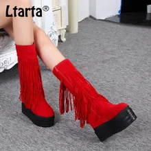 Ltart/пикантные высокие сапоги с бахромой для ночного клуба новые зимние Брендовые женские сапоги на толстой подошве, увеличивающие рост. ZYW-521-23