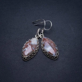 

Natural Crazy Lace Agate Handmade Vintage 925 Sterling Silver Earrings 1 1/2" T3945
