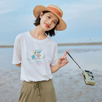 

INMAN 2020 Summer New Arrival Loose Literary All-match Pure Cotton Printed Short Sleeve T-shirt