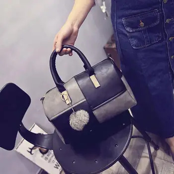 

Mum Simple Big Bag Minimalism Pillow Pack Leather Fashion Hairball Handbag Shoulder Messenger Bag briefcases