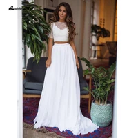 2024 vestidos de boda Two Pieces Short Sleeve O Neck Wedding Dresses Elegant Bling Beads Lace Chiffon robe de soirée Customized 1