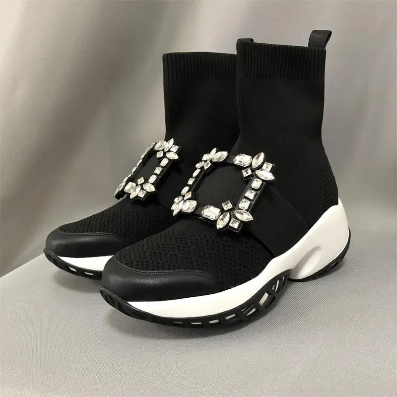Стразы женские ботинки Повседневное; Botas Mujer; женские весенние туфли-лодочки; туфли на высоком каблуке; Bota Feminina; слипоны Дамская обувь; Zapatos De Mujer; большие размеры