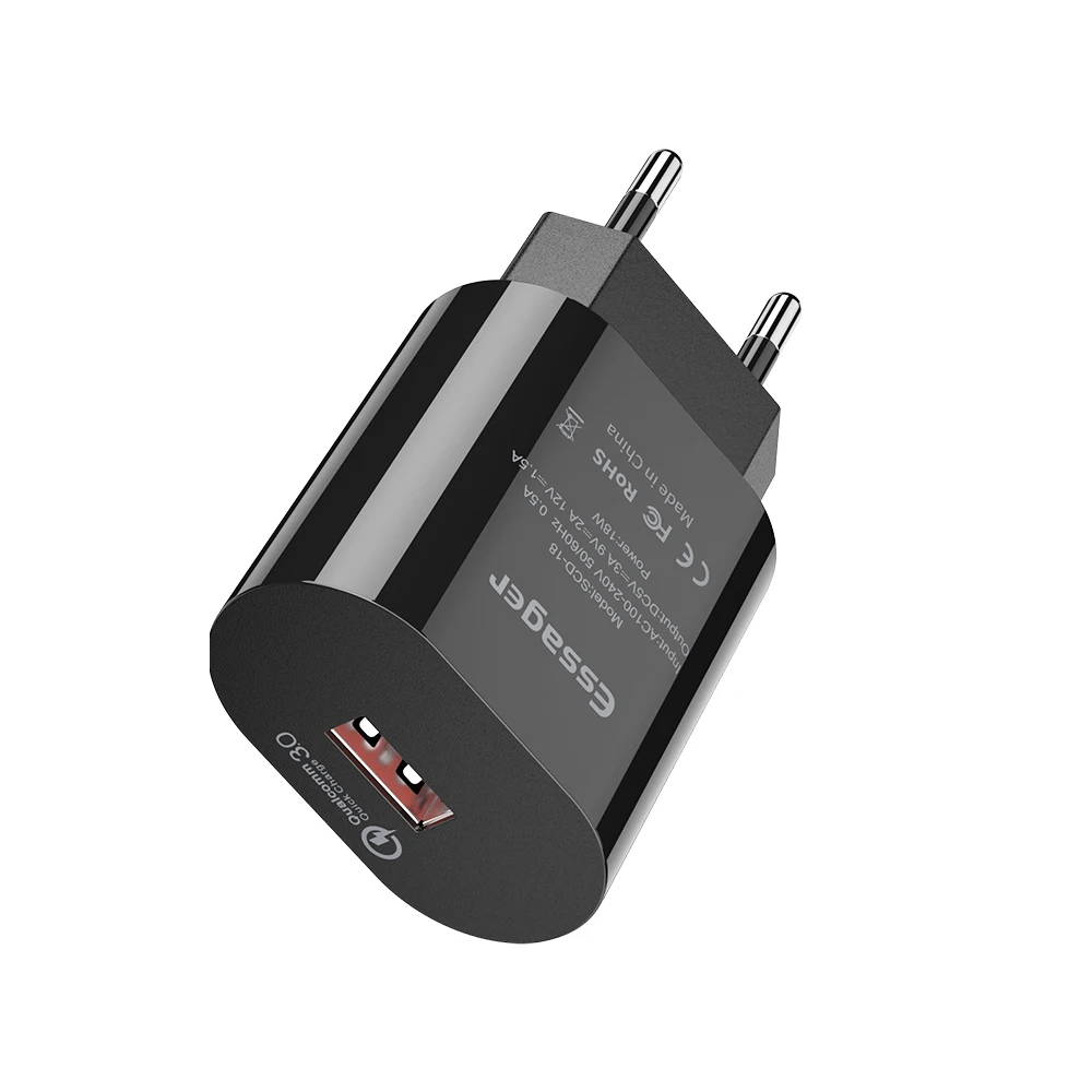 EU Plug Black Essager Quick Charge 3,0 USB зарядное устройство QC3.0 QC Быстрая зарядка ЕС вилка адаптер настенный мобильный телефон зарядное устройство для iPhone samsung Xiaomi - Тип штекера: EU Plug Black