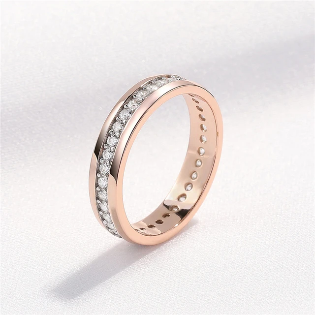 925 Sterling Silver Band Ring For Women Rose Gold Plated Crystal CZ Engagement Anniversary Gifts Classic