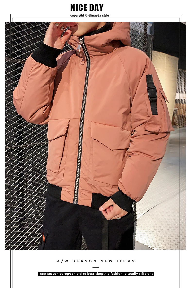 Зимняя новая куртка мужская теплая Толстая Модная парка Мужская однотонная многокарманная куртка с карманами Мужская Уличная свободная