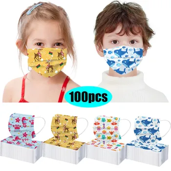 

100PCS Child Safety Air Fog Warm Motorcycle Face Mask Kids Print Disposable Face Mask masque jetable 3-Ply Ear Loop mascarillas