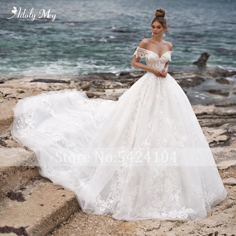 Adoly Mey, новое романтическое бальное платье с вырезом лодочкой на шнуровке, свадебные платья, роскошное платье с аппликацией из бисера и часовым шлейфом, платье для невесты принцессы