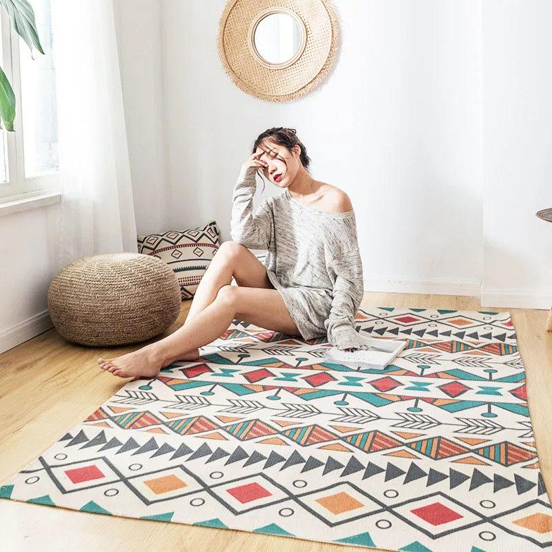 Large Cotton Linen Carpet for Living Room Vintage Nordic Bohemian Bedroom Area Rugs Muslim Anti Slip Floor Mat Home Decoration