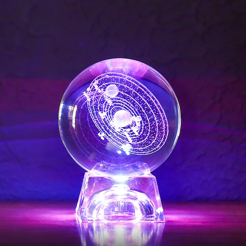 Лазерная гравировка солнечной системы хрустальный шар 3D модель планет шар для домашнего декора подарок для праздника астрономический шар орнамент - Цвет: with light base
