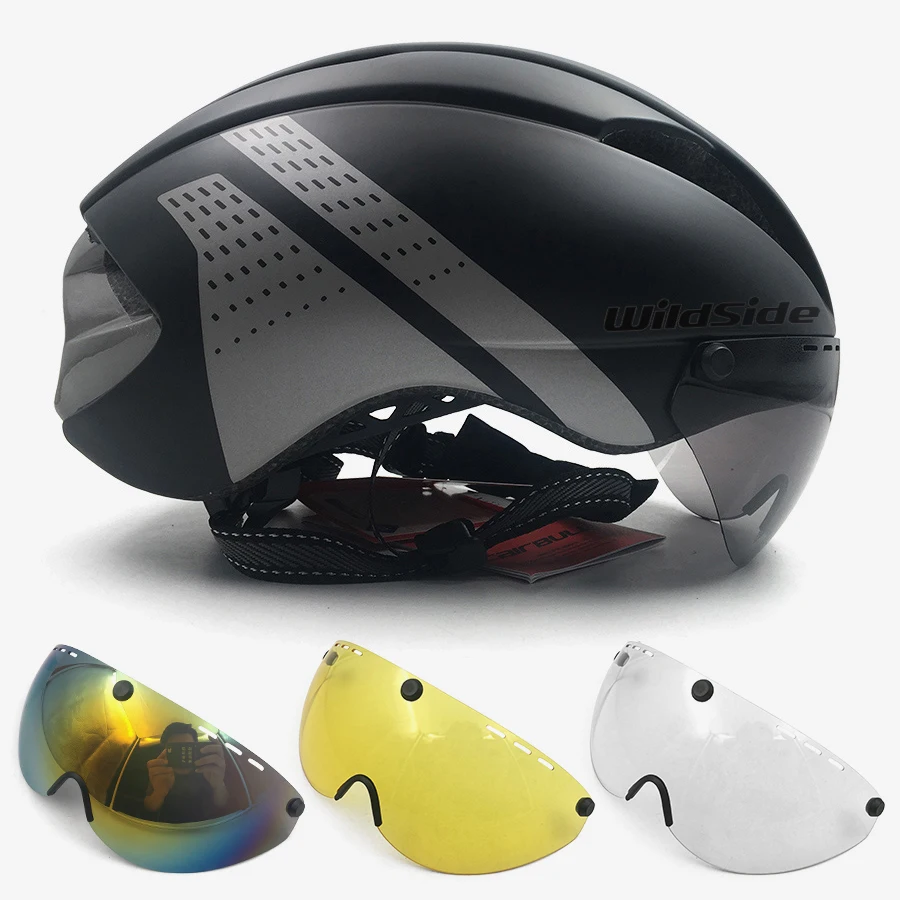 Wildside Aero Helmet Tt Time Proof Casco Da Ciclismo Uomo Occhiali Race Road Bike Helmet Con Lente Casco Ciclismo Attrezzatura Da Bicicletta