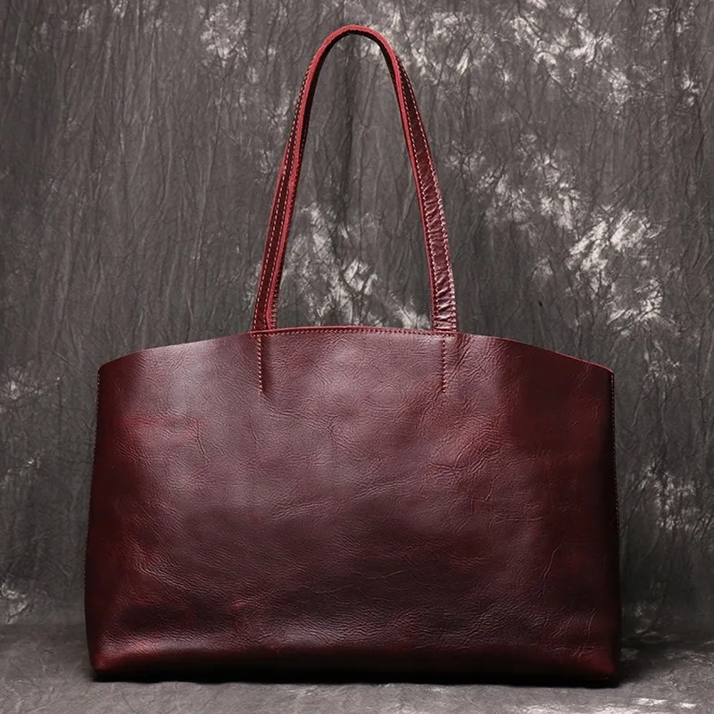 

2020 New Style Simple Genuine Leather Tote Bag Full-grain Leather Women's Shopping Bag Versitile Fashion Shoulder Bag