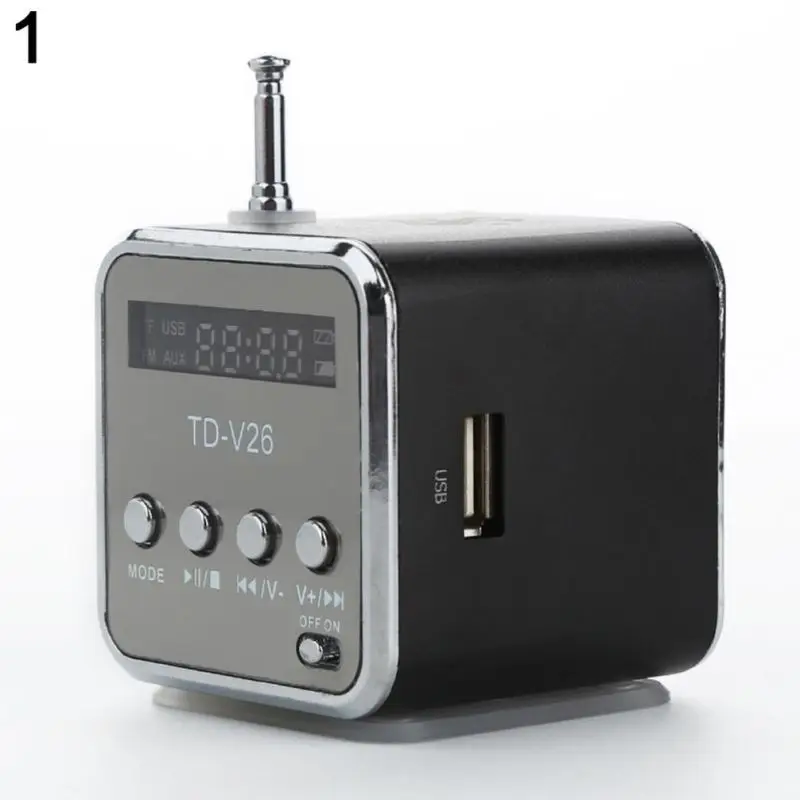 Черный Портативный TD-V26 мини-динамик MP3 музыкальные плееры с ЖК-поддержкой fm-радио микро TF SD Стерео Громкий динамик для ноутбуков мобильных телефонов - Цвет: Черный
