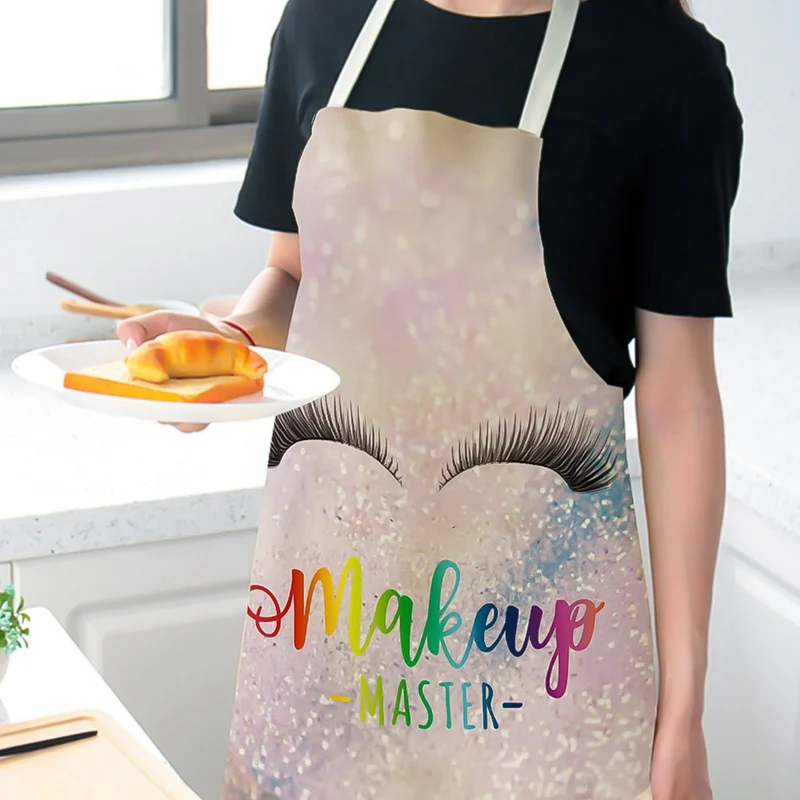 

Cooking Baking Coffee Shop Cleaning Aprons Cotton Linen Apron Bronzing Eyelashes Pattern Adult Bib Home Kitchen Accessories 1Pcs