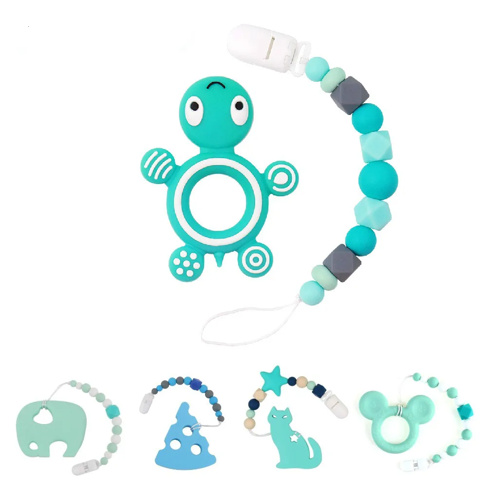 

Silicone Teether Animal Elephant Tortoise Teether Pacifier Chains Baby Teether Silicone Beads Pacifier Clips Necklace