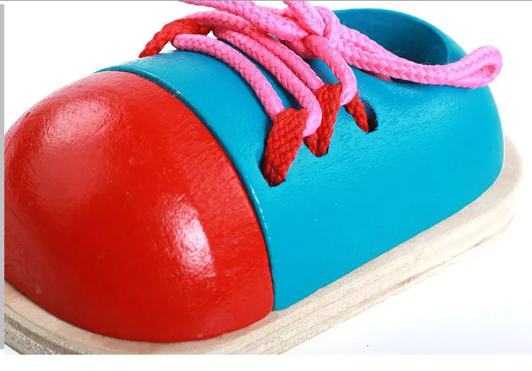 1 Pcs Kids Montessori Learning Educational Toys Children Wooden Toys Toddler Lacing Shoes Early Montessori Teaching Aids