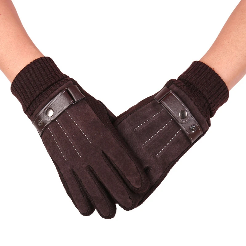 2020 New Men's Winter Plus Velvet Touch Screen Pigskin Gloves Warm and Non-Slip Sports Cycling Leather Gloves winter men s gloves touch screen sports and leisure cycling fashion autumn and winter plus velvet lycra 2020 new gloves warm bla