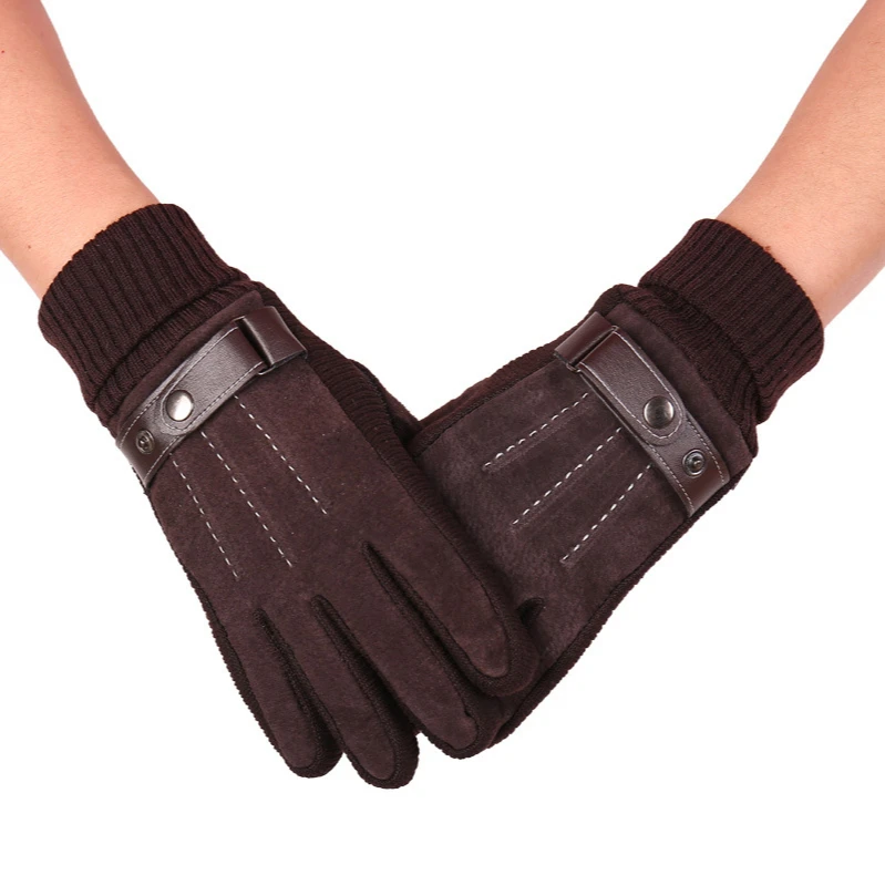 2020 New Men's Winter Plus Velvet Touch Screen Pigskin Gloves Warm and Non-Slip Sports Cycling Leather Gloves men s autumn and winter plus velvet thick warm cycling sports driving non slip touch screen gloves polar fleece gloves