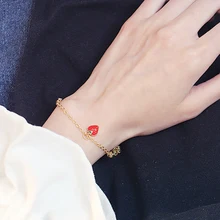 Милые женские браслеты клубника геометрическое ожерелье с кристаллом в форме сердца золотой браслет набор простой девушки день рождения Ювелирные изделия Подарки