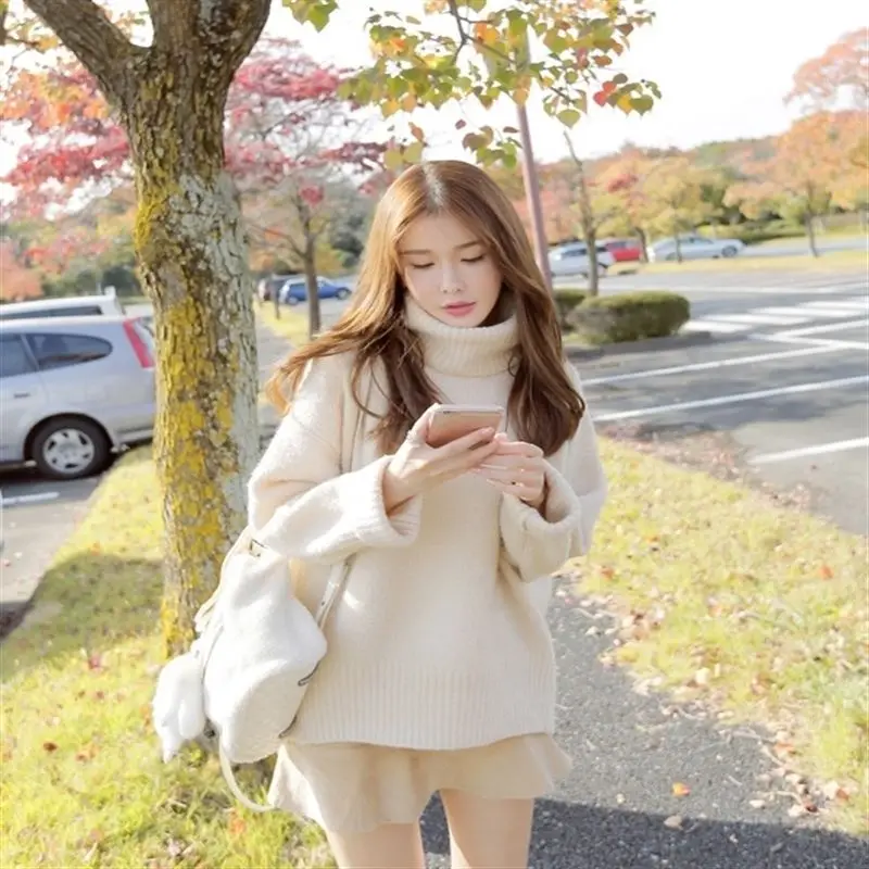 Свитер с высоким воротом женский осенне зимний новый Однотонный свитер в
