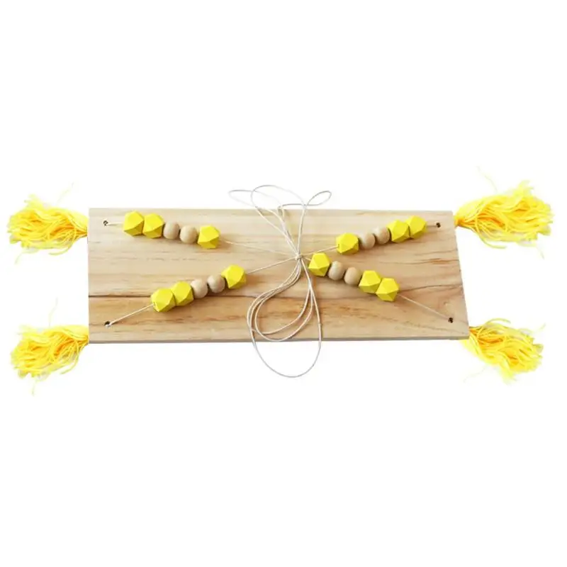 Nordic Style Beads Wood Shelves with Tassel Wall Clapboard Bedroom Decor - Color: Yellow