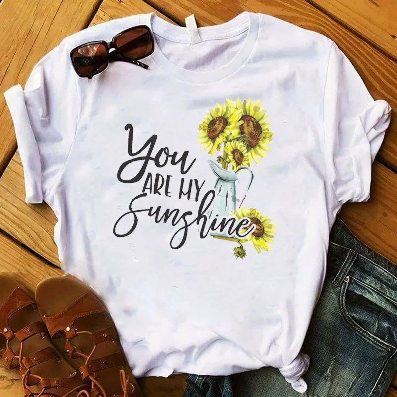

Women Lady T Shirt Sunflower Sunshine Printed Tshirt Ladies Short Sleeve Tee Shirt Women Female Tops Clothes Graphic T-shirt