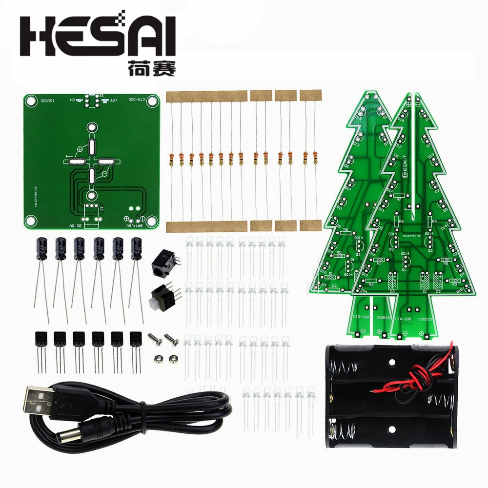 Three Dimensional 3D Christmas Tree LED DIY Kit Red/Green/Yellow RGB