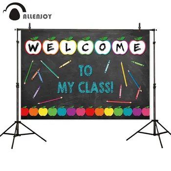

Allenjoy welcome to my class photo background blackboard Colorful paper cut pencil crayon backdrop Class Open Day photophone