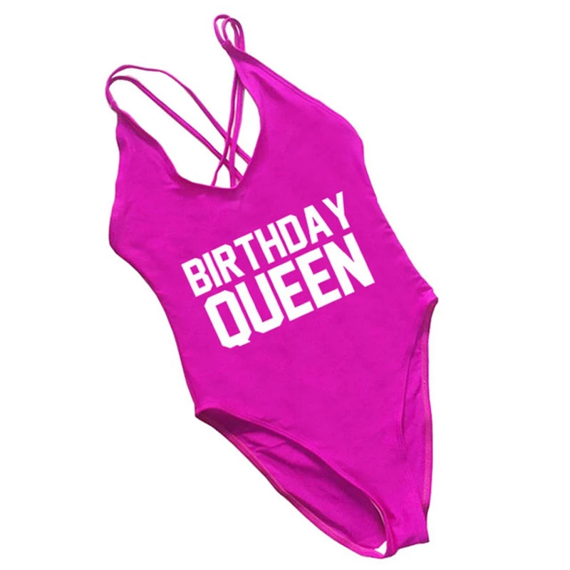 Сексуальный купальник с высоким вырезом, женский купальник на день рождения, королева, золотой принт, купальник, цельный, пуш-ап, монокини, купальный костюм, боди для девочек, пляжная одежда - Цвет: purple