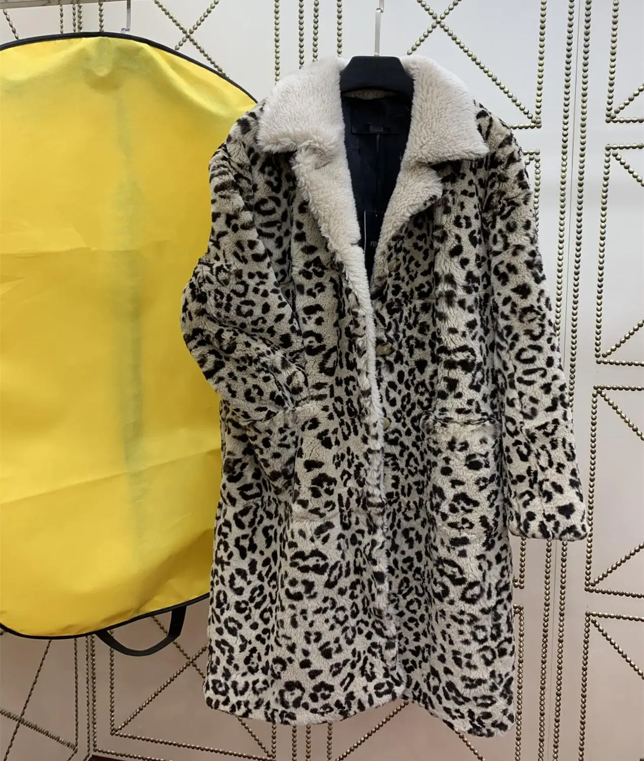 Sexy leopard Зимнее женское пальто, 95 см, длинное, мех кролика Рекс, леопардовое пальто с шерстяным меховым воротником, натуральный мех, плюшевый мишка, пальто - Цвет: Sexy leopard