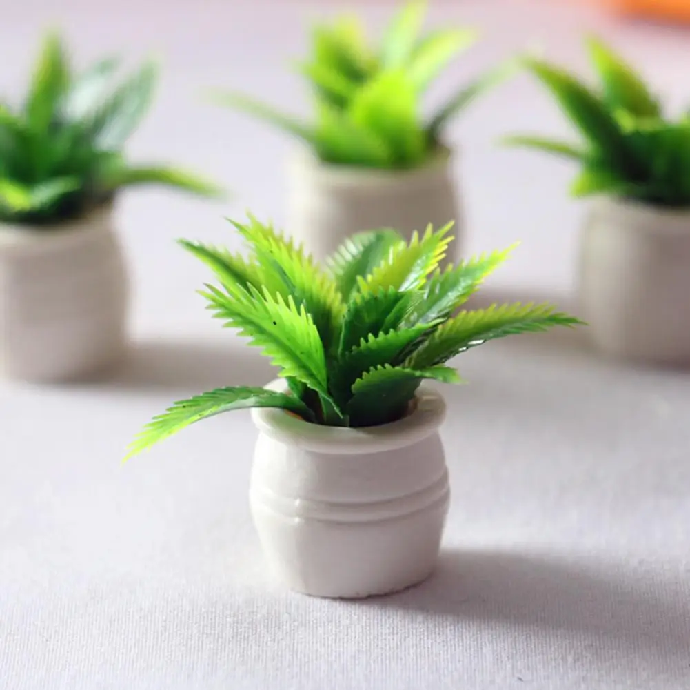 Miniature Tree Ornament Mini Green Plant Tree Potted Doll House Furniture Home Decor Kids Toy Flower Pots Fake Simulation Plants