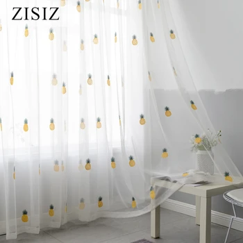 

ZISIZ Embroidered Tulle Curtains for Bedroom Living Room Pineapple Sheer Children's Room Kids Window Decoration Treatments