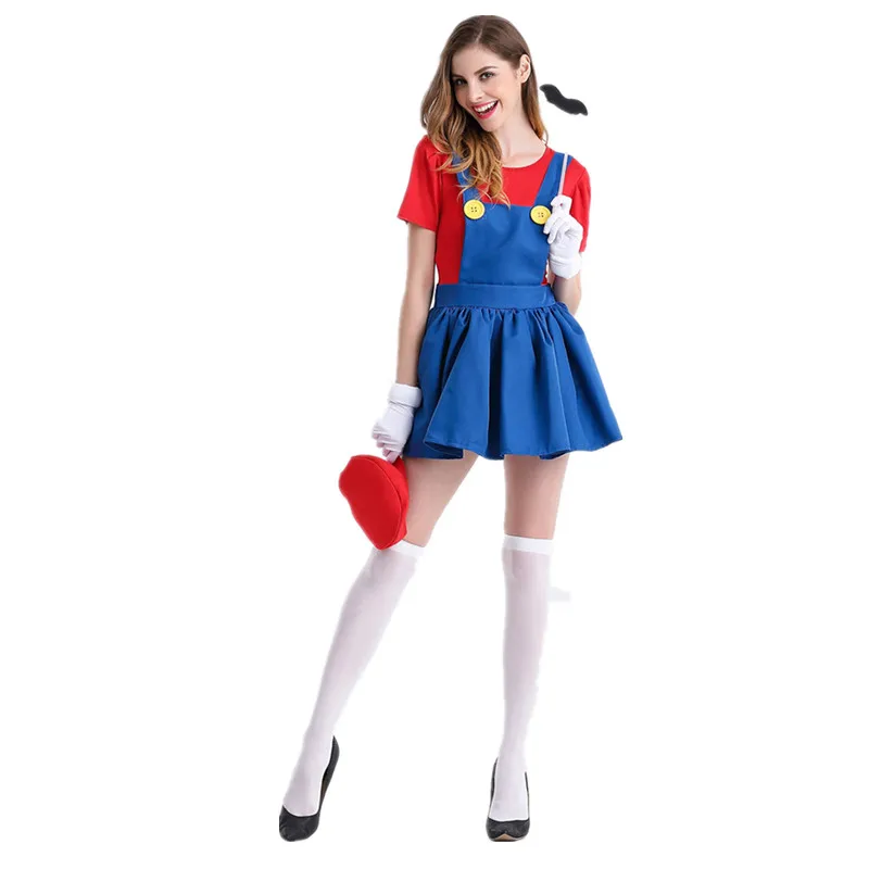 Super Mario Luigi costume Brothers Plumber Cosplay Costume For Women Girls Halloween Fancy Dress Party Costumes