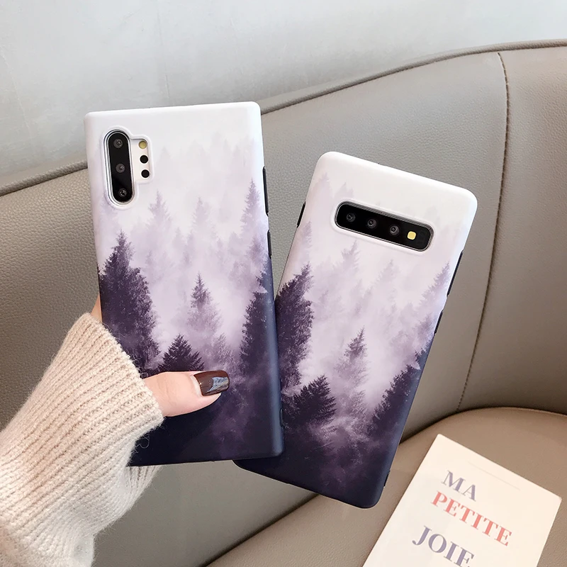 Чехлы для телефонов samsung S8, S9, S10 Plus, пейзаж, Туманный лес, матовый мягкий чехол для samsung Note 8, 9, 10Pro, чехлы IMD