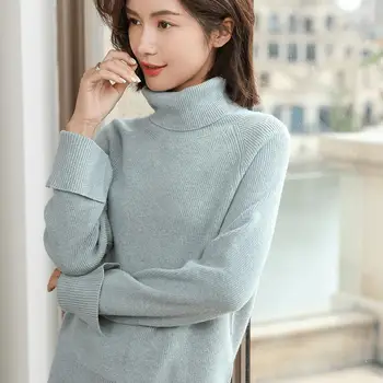 

2020 autumn and winter temperament pullover long-sleeved turtleneck slim-fit sweater women's Korean striped sweate