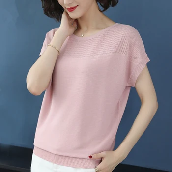 

Bat Sleeve T shirt Women Knitted Pullover Loose Tshirts 2020 Summer Short Sleeve New Mesh Breathable Black White Female Tops