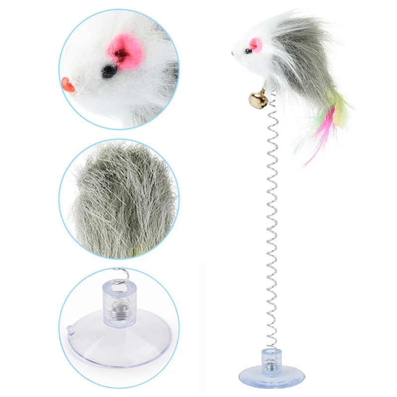 CAT Interactive Toy Plastic CAT Toys Feather Funny CAT Mice False Mouse Pet Products Bottom Sucker Elastic Pet Products