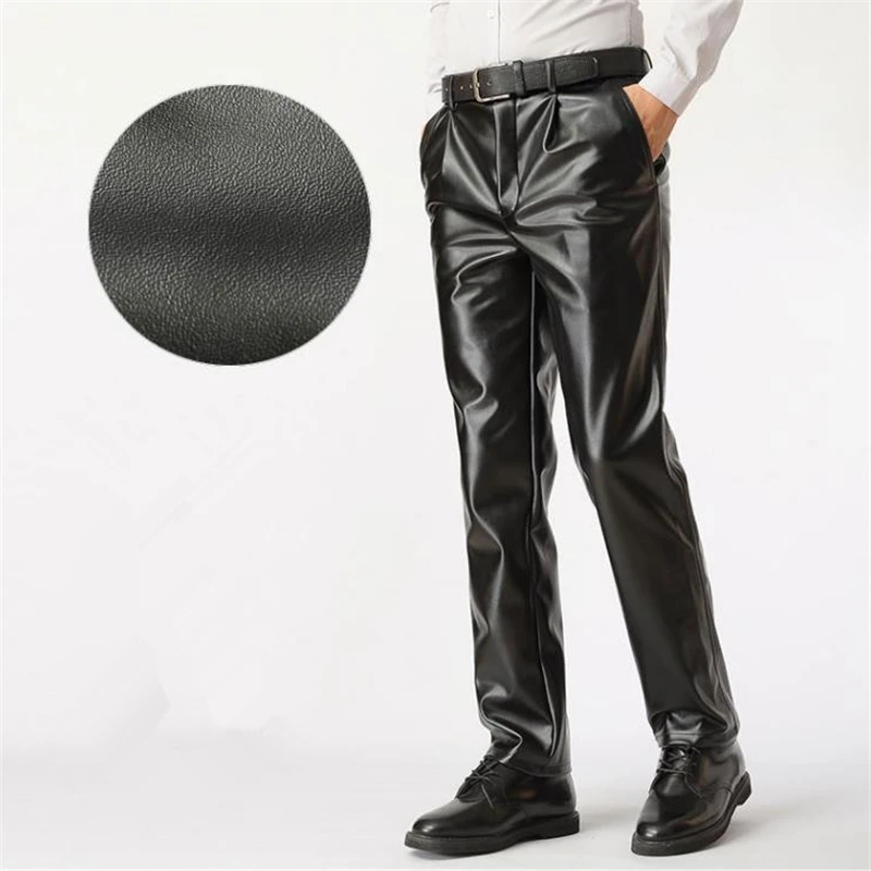 Зимние теплые кожаные брюки; искусственная кожа; Прямые брюки; Cuero Pantalones; мужские осенние брюки; большие размеры; бархатные кожаные брюки
