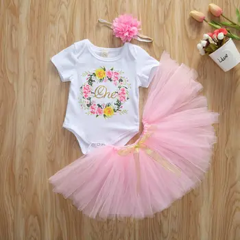 

Newborn Baby Girls Summer Clothes 3PSC Set Flower Print Romper Jumpsuit Top pink Gauze Tutu skirt Cute Princess Lovely for 0-24M