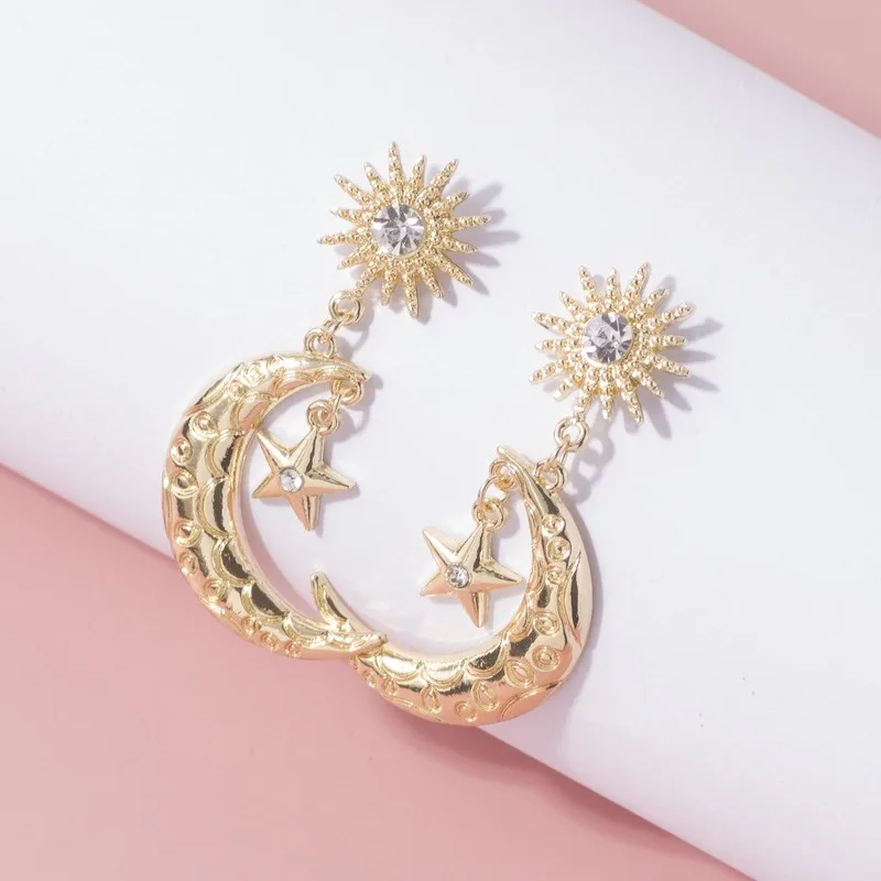 European and American Exclusively for The Star and Moon Alloy Symmetrical Earrings Fashionable and Popular Jewelry