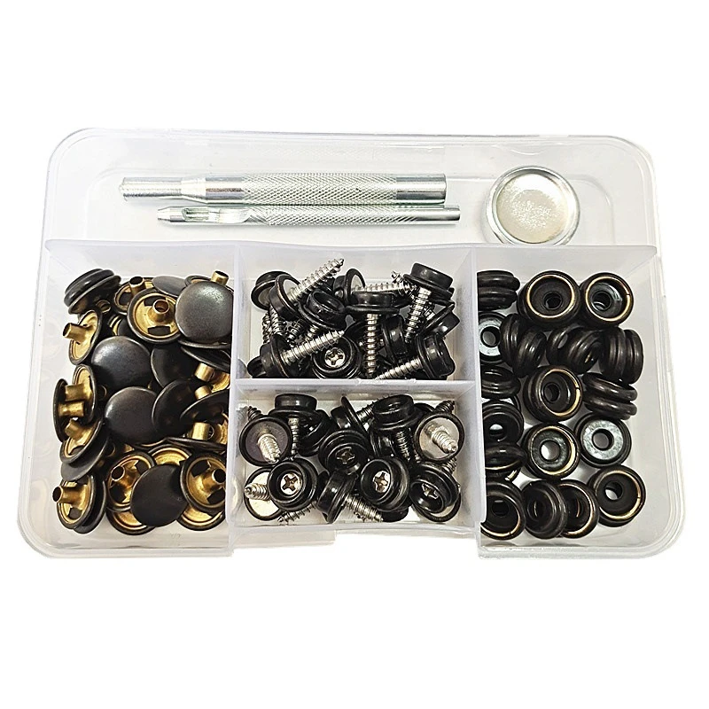Snap Fasteners 3 Piece Screw Set Heavy Duty Metal with Screw and Push Button 122 Pieces Marine Canvas Snap Fasteners Kit Tool for Leather Canvas Coat Bags DIY Craft Belts Repair Decoration Guador 