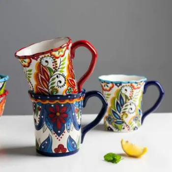 

Creative hand-painted ceramic 500ml big bohemian mug ceramic mug breakfast coffee milk tea juice couple cup beverage set LB70616