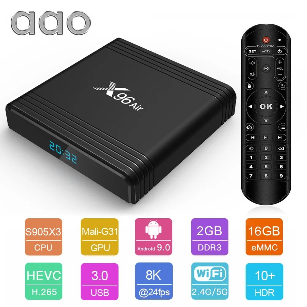 

AAO Home Theatre System X96 Air Amlogic S905X3 mini Android 9.0 TV BOX 2GB 16GB wifi 4K 8K Netflix X96Air Smart Set Top Box