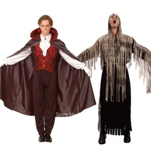 Страшный Карнавальный костюм для мужчин, карнавальные вечерние костюмы для Дня мертвых зомби, накидка призрака вампира, комплект с капюшоном
