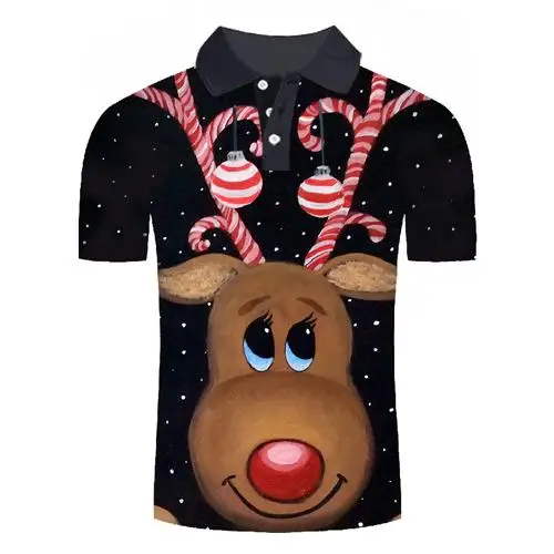 Рождественская серия, мужская рубашка поло, 3D Рисунок снеговика, мужская летняя рубашка с коротким рукавом, Мужская Черная Рубашка, новинка - Цвет: polo-322
