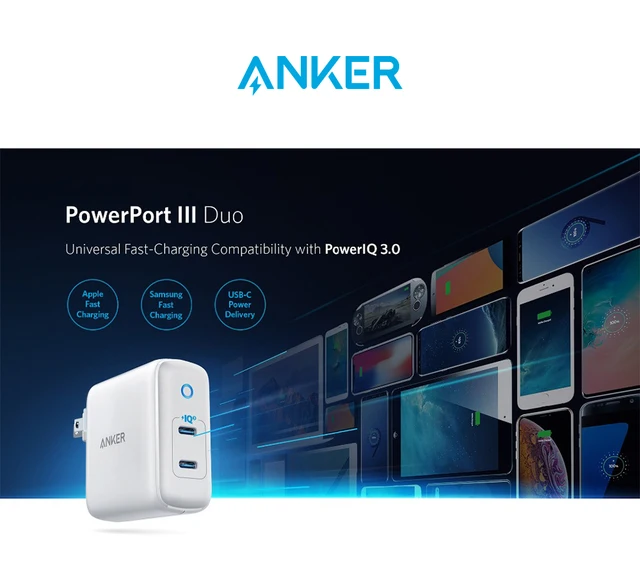 Cargador de enchufe USB Powerport 3 Duo de 2 puertos - Cargador de pared  PowerIQ de CA de 36 W