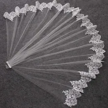 Короткая кружевная свадебная вуаль с расческой, украшенная блестками, кружевная Однослойная Фата для невесты белого цвета и цвета слоновой кости, вуаль для невесты, Welon