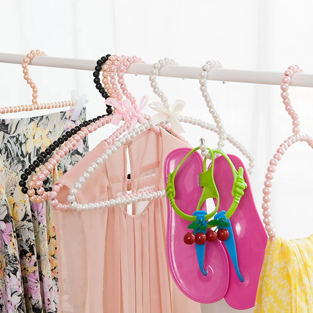 Anti-Rust Beaded Metal Clothing Clothes Hanger Decorative Clothes Hanger Coat Trouser Dress Pants Hook Rack White