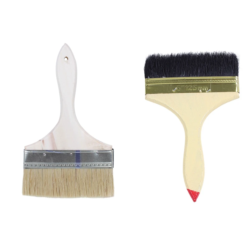 

2 Pcs Paint Brush: 1 Pcs 5 Inch Wide Red Tip Wood Handle Black Nylon Filament Oil Painting Brush & 1 Pcs 6 Inch Wide Bristle Hai